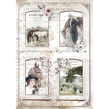Stamperia A4 Rice Paper Horses 4 Frames #4581