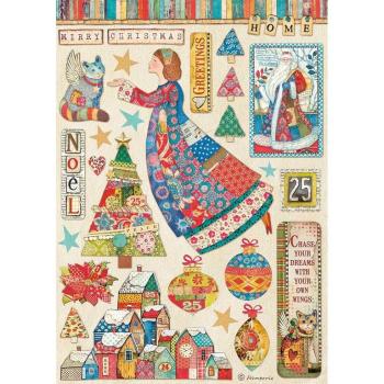 Stamperia A4 Rice Paper Christmas Patchwork #4587