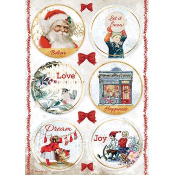Stamperia A4 Rice Paper Romantic Christmas Rounds #4635