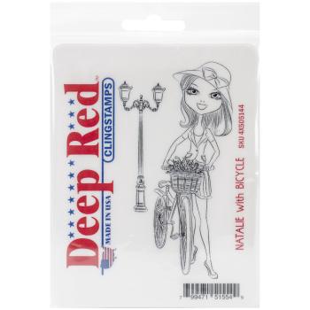 Deep Red Cling Stamp - Natalie with Bicycle