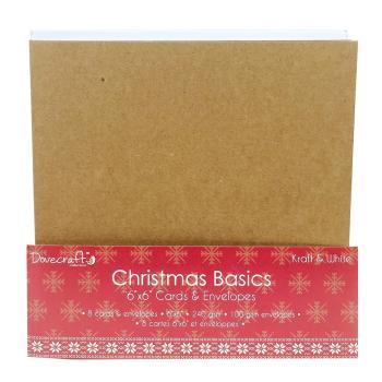 Dovecraft Christmas Basics 6x6 Cards and Envelopes White and Kraft