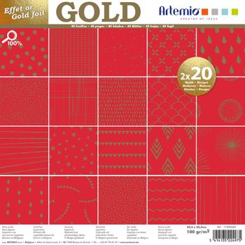 Artemio 12x12 Inch Paper Pack Red Gold
