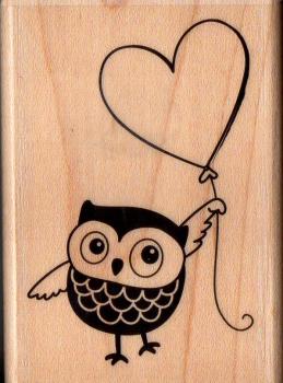 Hampton Art Mounted Rubber Stamp Owl & Heart Balloon PS0288