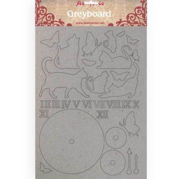 Stamperia A4 Greyboard Chipboards Cats and Clocks #418