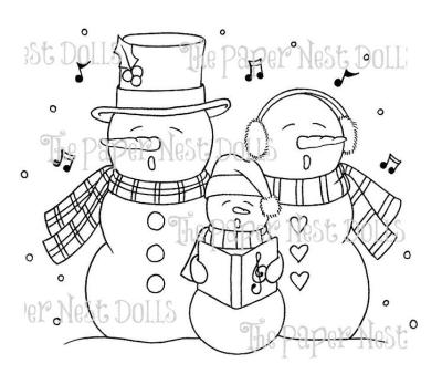 Paper Nest Dolls Rubber Stamp Caroling Snowmen