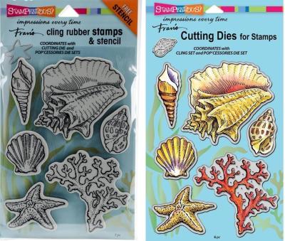 Stampendous Cling Rubber Stamp Die Cut Pop-Up Seashells Set