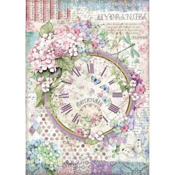 Stamperia A4 Rice Paper Hortensia Clock #4468