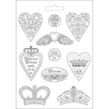 Stamperia A4 Soft Mould Princess Hearts & Crowns #471