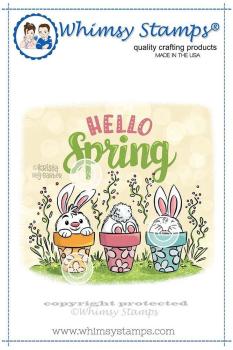 Whimsy Rubber Stamp Hello Spring Bunnies