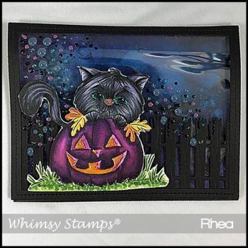 Whimsy Rubber Stamp Kitty 'n Pumpkin