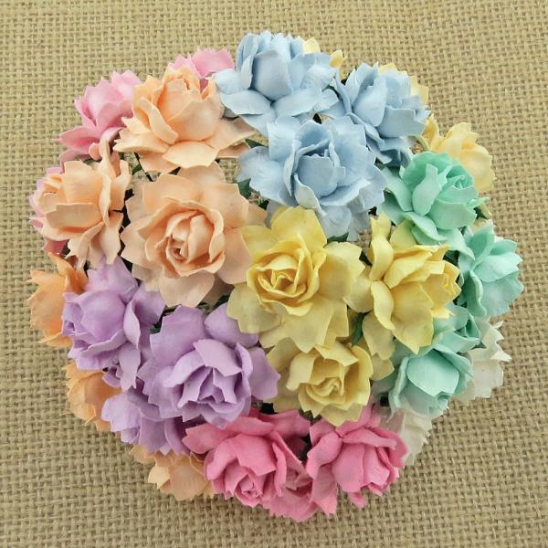50 Mixed Pastel Mulberry Paper Cottage Roses SAA498