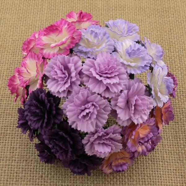 50 Purple Lilac Mulberry Paper Carnation Flowers SAA119