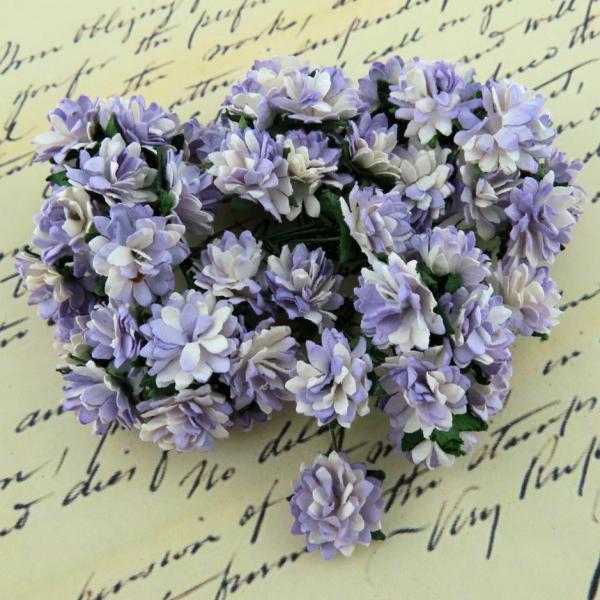 50 White Lilac Mulberry Paper Aster Flowers #382