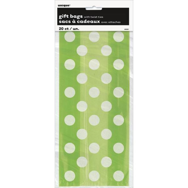 SALE Cello Gift Bags Lime Green Decorative Dots