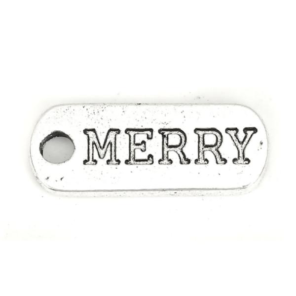 Charms Antique Silver Text "MERRY" 10 stk