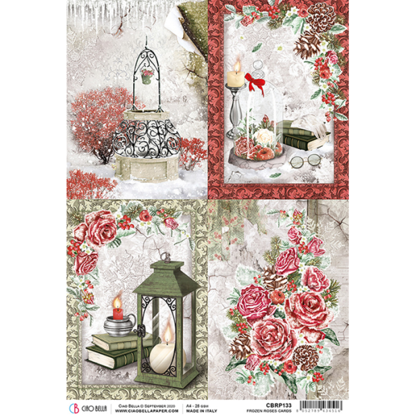 Ciao Bella A4 Rice Paper Frozen Roses Cards #CBRP133