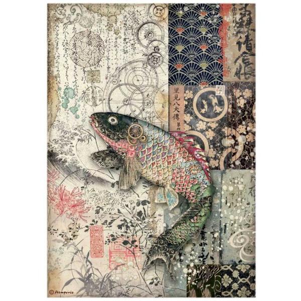 Stamperia A4 Rice Paper Sir Vagabond in Japan Fish #4609