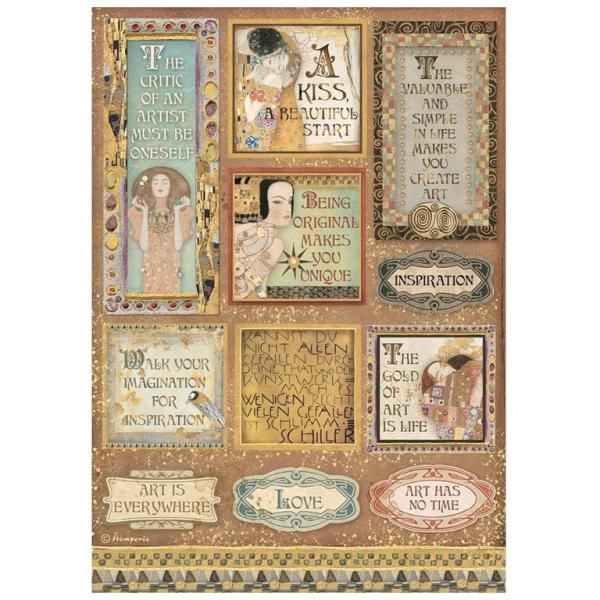 Stamperia A4 Rice Paper Klimt Quotes and Labels #4641