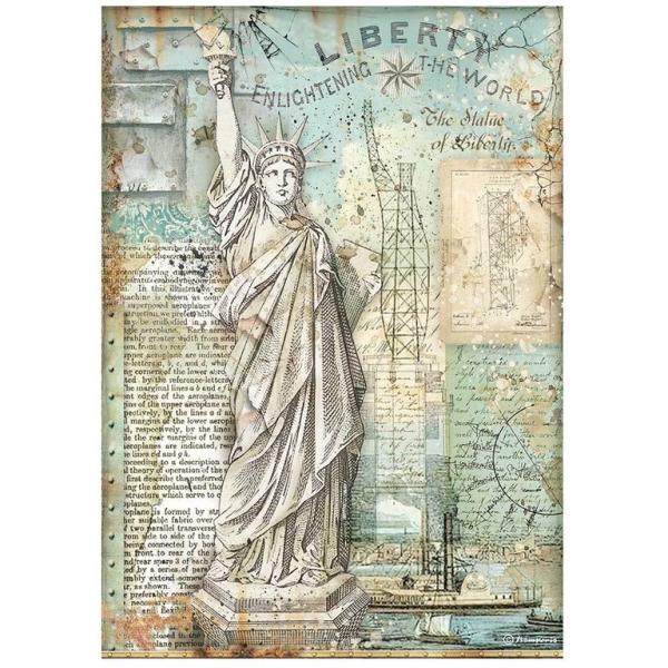 Stamperia A4 Rice Paper Sir Vagabond Aviator Statue of Liberty DFSA4702