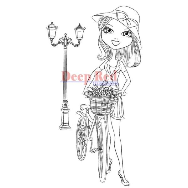 Deep Red Cling Stamp - Natalie with Bicycle