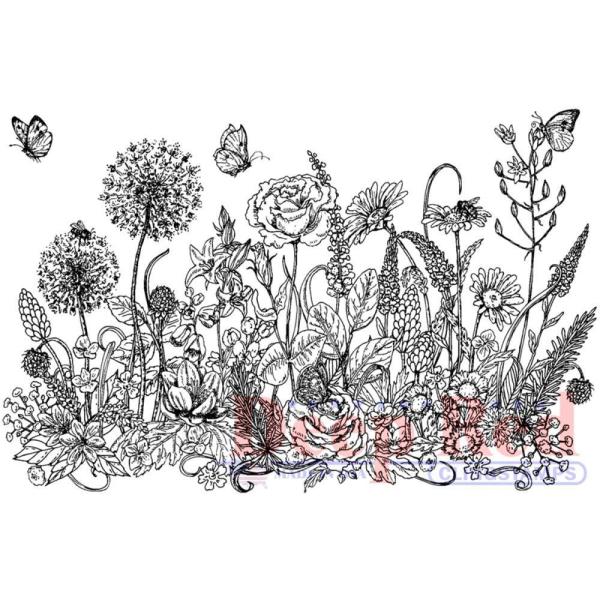 Deep Red Cling Stamp Summer Flowers Border