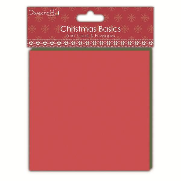 Dovecraft Christmas Basics 6x6 Cards and Envelopes Red and Green