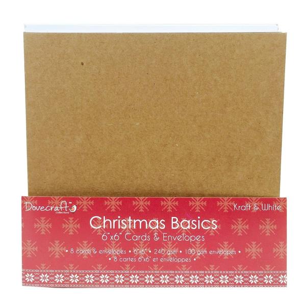 Dovecraft Christmas Basics 6x6 Cards and Envelopes White and Kraft