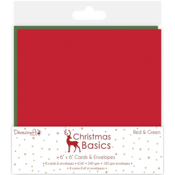 Dovecraft Christmas Basics Cards 6x6 Cards and Envelopes Red & Green