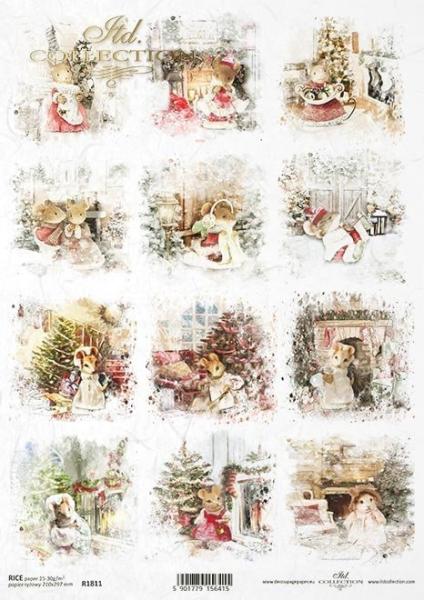 ITD A4 Rice Paper Christmas Mice #1811
