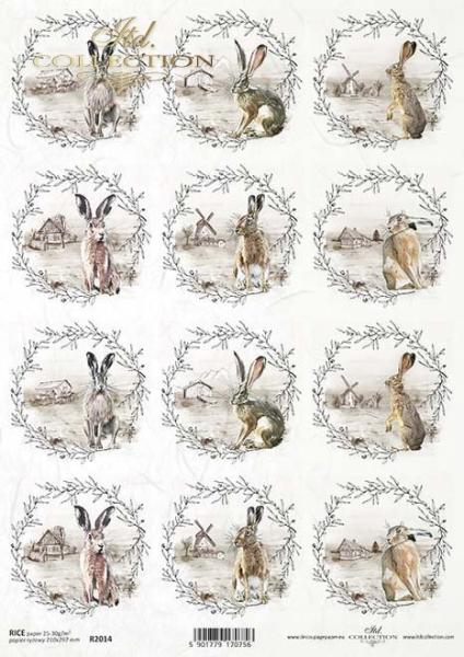 ITD A4 Rice Paper Hares with Wreaths #2014