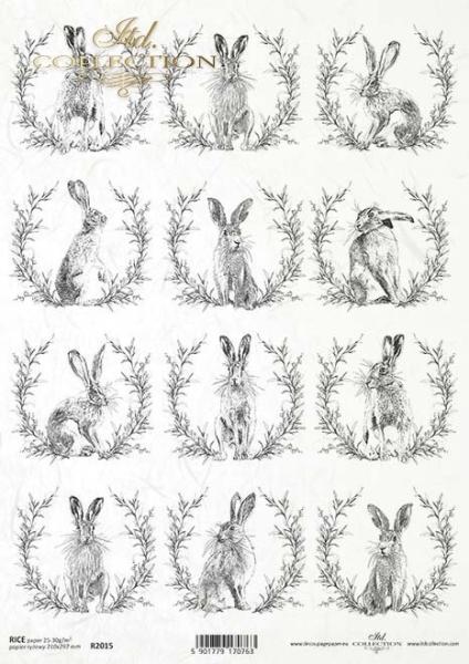 ITD A4 Rice Paper Hares with Wreaths #2015
