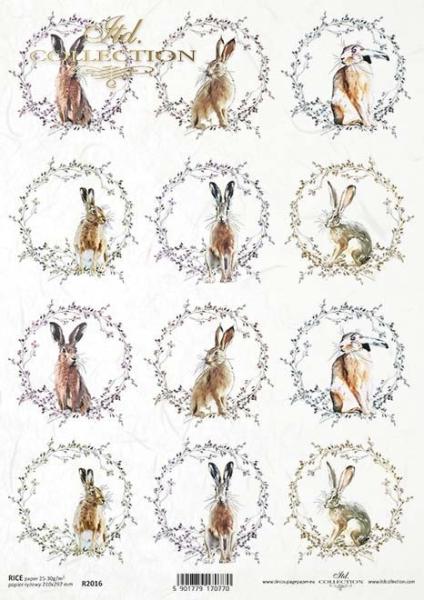 ITD A4 Rice Paper Hares with Wreaths #2016