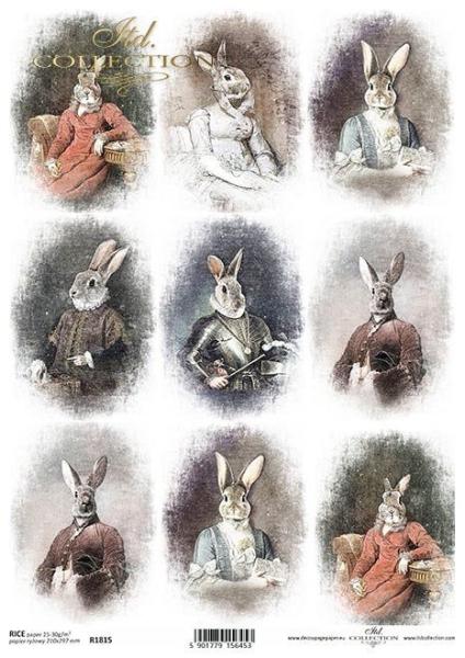 ITD A4 Rice Paper Retro Animals Rabbits #1815