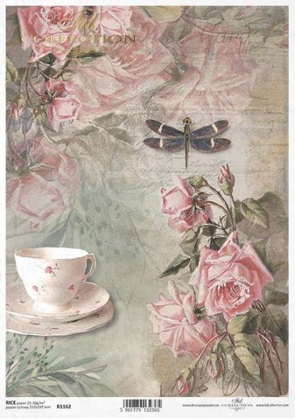 ITD A4 Rice Paper Vintage Cup Roses #1162