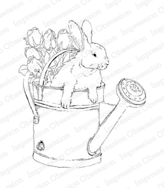Impression Obsession Cling Stamp Large Bunny in Watering Can