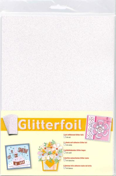 JeJe Glitterfoil A4 Selbstklebenden Glitter Bogen Weiss 5stk