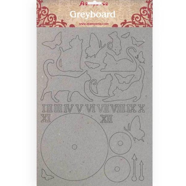 Stamperia A4 Greyboard Chipboards Cats and Clocks #418