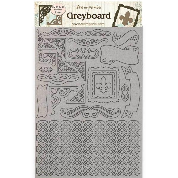 Stamperia A4 Greyboard Sleeping Beauty Frames #432