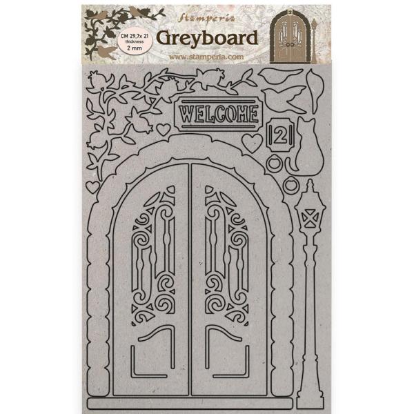 Stamperia A4 Greyboard Casa Granada Welcome Door #449