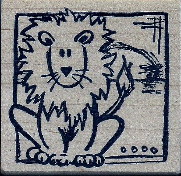 Magenta Wood Stamp Lion In Square