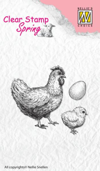 Nellie Snellen Clear Stamp Spring Hen with Chicken & Egg
