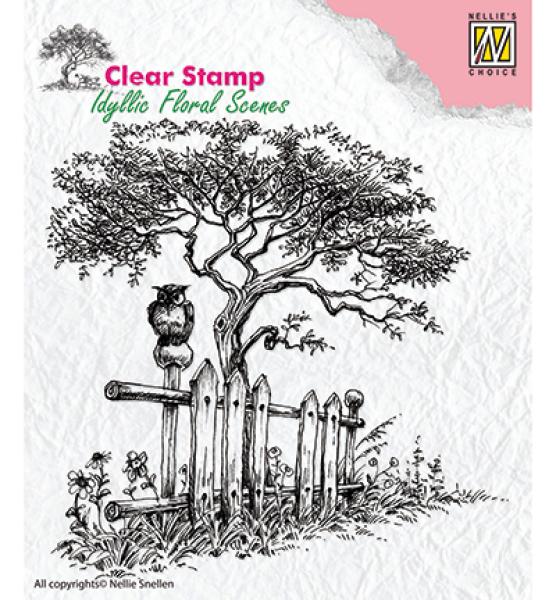 Nellie Snellen Clear Stamps Tree with Fence