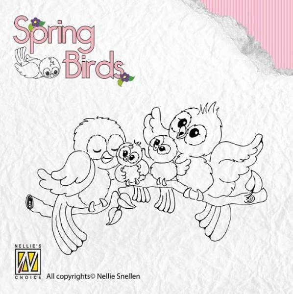 Nellie Snellen Spring Birds Happy Family Clear Stempel