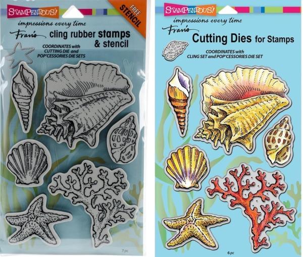 Stampendous Cling Rubber Stamp Die Cut Pop-Up Seashells Set