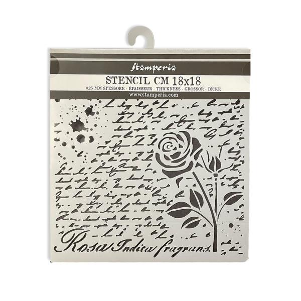 Stamperia Stencil Manuscript with Rose KSTDQ77