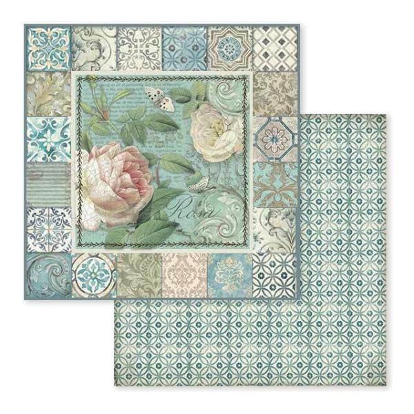 Stamperia 12x12 Paper Sheet Set Azulejo Frame with Rose #SBB606