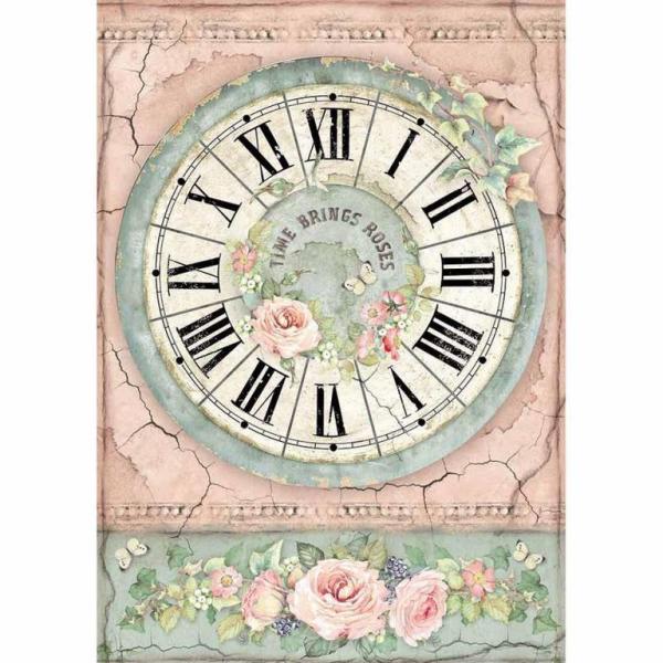 Stamperia A4 Rice Paper House of Roses Clock #4444
