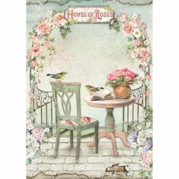 Stamperia A4 Rice Paper House of Roses Gazebo #4449