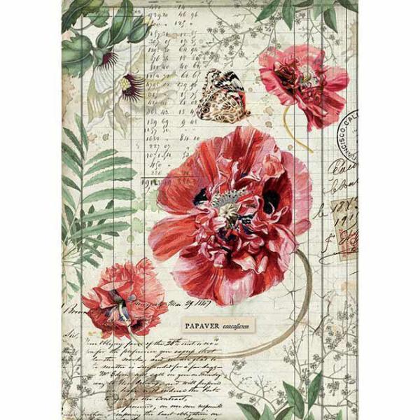 Stamperia A4 Rice Paper Poppies #4357