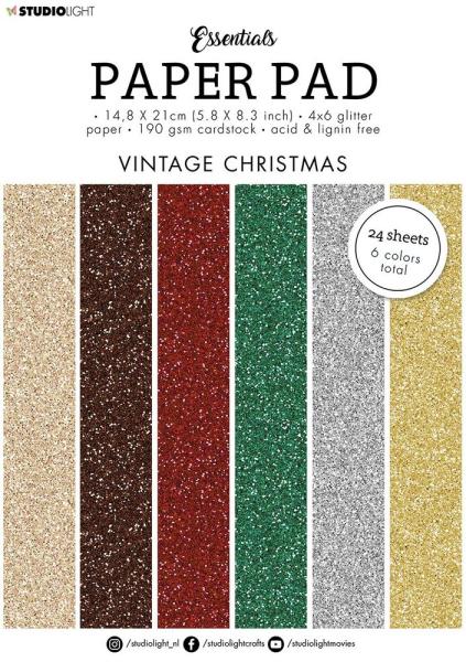 Studio Light A5 Glitter Paper Pad Essential Vintage Christmas #50
